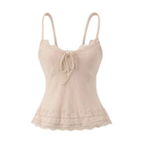 Sweet Babes V-Neck Lace Spliced Sling Vest Women's Summer Lace Pick-Up Waists Are Skinny Sexy And Pure Desire Tops