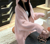 Autumn And Winter Soft Imitation Water Velvet Hooded Knitted Cardigan Women's Style Lazy Style Loose Long Thick Sweater Coat