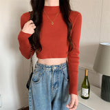 Knitted Bottom Shirt Women 2026 Early Autumn New Korean Version Of The Body Of The Short Style With A French Autumn Coat