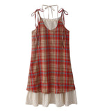 Summer New Sen Style Retro Embroidery Lace Splicing With Two Sling Skirts Women's Lattice Dress