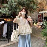 Wood Ear Loose Age-Down Doll Shirt Top Summer New Women's Han Sweet Lace With Bubble Sleeve Shirt Tide