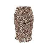 Vintage Glare Leopard Print Skirt Women 2026 Summer New Temperament Slim Waist-Buff Mid-Length Skirt