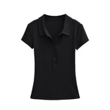 Shoulder Polo Collar Short-Sleeved T-Shirt For Girls Summer New Small Man Repair Short Babes Casual Shirt Top