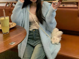 Autumn And Winter Soft Imitation Water Velvet Hooded Knitted Cardigan Women's Style Lazy Style Loose Long Thick Sweater Coat