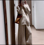 Pregnant Women Collar Knitted Two Sets Of 2025 Autumn And Winter 2025 New Thick Loose Lazy Sweater Open Shirt Wide Leg Trousers Set