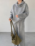 Korean Hooded Knitted Suit Women's Autumn And Winter New Lazy Wind Loose Long-Sleeved Knitted Jersey Broad Leg Trousers Two Sets
