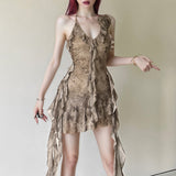 Spice Girl Sexy Net Yarn Sui Irregular Dress Women's Summer Skinny Suede Short Dresses