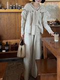 Lazy Fashion Knitting Suit Women's Autumn And Winter Wear A Set Of Shawl Sweater Wide Leg Pants Casual Three Sets