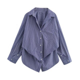 Spring 2025 New Women's Cotton Bat Sleeve Striped Clip Long Sleeve Shirt 2025458