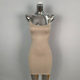 Light Apricot Double U-Neck Tight Body Thin Sling Bag Hip Dress Skirt Pure Hot Girl Short Dress New Summer