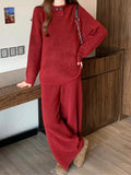 Korean Hooded Knitted Suit Women's Autumn And Winter New Lazy Wind Loose Long-Sleeved Knitted Jersey Broad Leg Trousers Two Sets