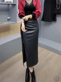 PU Leather Skirt Bag Hip Skirt Half Dress Dress In The Autumn 2025 New Women's Dress A-Shaped Skirt Autumn And Winter Skirt