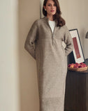 Autumn And Winter New High-End Half-Zip Knitted Dress Women Loose Thin Long Temperament Sweater Dress