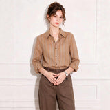 Rejuveto Money Wind Collar Striped Hollow Long-Sleeved Shirt 2026 Early Autumn New Unique Beautiful Temperament Thin Top