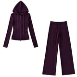 Relaxing Deheder Red Sports Set Long Sleeved Hooded Zippered Coat Lazy Loose Drawn Legs