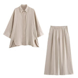 Spring 2025 New Casual Thin Loose Shirt Tight Straight Trousers Set 2157045