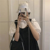 French Princess Dress Suit Bubble Sleeve Temperament Lace Shirt + Back-Sleeve Vest Dress Sweet Two-Piece