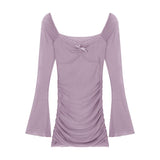 Pure Hottie Mesh Splicing Long-Sleeved Dress Women's Autumn And Winter Sexy Bareback Bow Dress With Hip Skirt