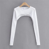 Sweet Spicy Wind Long Sleeves Super Short-Sized Hoodie Women's Spring And Autumn New Round Collar Solid Color T-Shirt Sleeves Outside The Hooded Tide