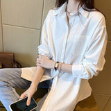 Long-Sleeved White Shirt Women Spring And Autumn New Large-Size Loose Long Shirt Temperament Simple Thin Top Tide