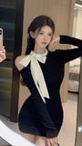 [Original Practice + Zipper] Famous Temperament Bow Dress Female Pure Lust Style Skirt Pocket Hips Short