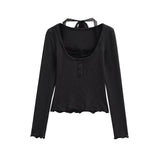 Pure Hot Girl Lace Hanging Neck Two Long-Sleeved T-Shirts In Autumn To Repair Slim Bottom Shirt