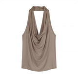 Temperament Blue Collar Hanging Neck Sling Vest Woman Summer Body Babes Design Feel Sleeveless On The Back Of The Coat Outside