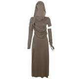 Vintage Wasteland Design Hooded Dress Tedsiness Folds Show Thin High Open Fork Babes Long Dress
