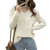 Autumn V-Neck Knitted Shirt Women's Autumn New Large-Size Loose Thin Coat Solid Color With Knitted Bottom Sweater