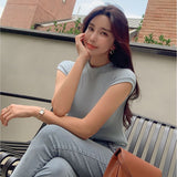 Half-High Collar Vest Sleeveless Top Female High Elastic Tight Body Stature Small High Collar Rice Apricot Temperament