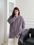 Vintage Zipper Hooded Sweater Coat Women's Autumn And Winter New Loose Lazy Slack Feeling Warm Thick Knitted Open Shirt
