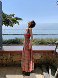 Red Lattice Dress Niche Hanging Neck Sling Skirt Girl Summer Bare Back Strap A Skirt Temperament Seaside Dress