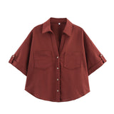 Summer New Women's Fashion Casual Single-Dbutton Short-Sleeved Collar Shirt 2187572