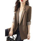Spring And Autumn New Blazer Women's Leisure Loose Design Tops Solid Color Long-Sleeved Suit
