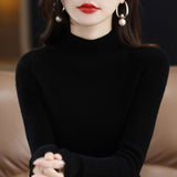 2025 New Knitted Women's Sweater Half-High Collar Bottom Shirt With Autumn And Winter Short Slim Slim Thin Sweater
