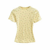 Kardashian Floral Round Neck Tight Short-Sleeved T-Shirt 2026 Summer New Slimming Waist Straight Shoulder Coat