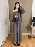 One-Word Shoulder Knitted Suit Women's Autumn Winter New Design Nail Bead Sweater Bottom Shirt Half Skirt Two Sets