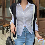 Korean Temperament Gray Shirt Female Button Open Shirt Regular Slimming Casual Top
