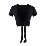 Temperament Pure Style Outside The Strap Shawl Short-Sleeved T-Shirt Girl Summer Hot Girls Folded Casual High-Waist Dance Tops
