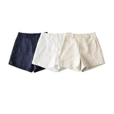 Flax Casual Five-Point Short Women 2026 Summer New Solid Color High-Waist Pocket Thin A-Word Broad-Legged Hot Pants