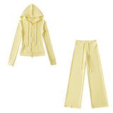 Relaxing Deheder Red Sports Set Long Sleeved Hooded Zippered Coat Lazy Loose Drawn Legs