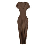 Spice Girls Folded Bag Hip Dress 2025 Summer New Temperament V-Neck Body To Close Short-Sleeved Dress