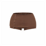 Pure-Style Sexy Hottie Set Spring Warehouse Round Collar Buckle Long-Sleeved T-Shirt Low-Waisted Hip Shorts Skirt Girl