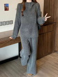 Korean Hooded Knitted Suit Women's Autumn And Winter New Lazy Wind Loose Long-Sleeved Knitted Jersey Broad Leg Trousers Two Sets