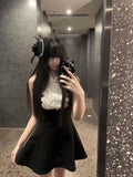 Rich Family Gold High-End Black Sleeveless Vest Dress Summer Lace Design Feeling Waist Word Fluffy Skirt