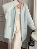 Autumn And Winter Soft Imitation Water Velvet Hooded Knitted Cardigan Women's Style Lazy Style Loose Long Thick Sweater Coat
