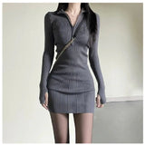 Knitted Long-Sleeved Dress Early Autumn Wearing 2025 New Women's Hottie After The Mother Dress Bag Skirt