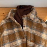 Plus Velvet Black Plaid Shirt Women Wear Hair Winter Wearing Loose Top Coat Wind Thicker