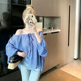 Lazy Shoulder-Wave Point With Shirts For Women's Summer Thin Loose Long-Sleeved Shirt Pure Want Niche