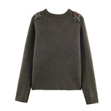 Spring New Beads Round-Neck Knitted Shirt Jacket 3920090